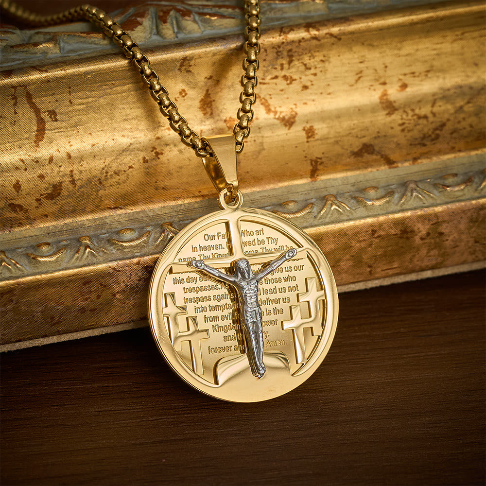 SolaceBeads Retro Round Jesus Figure Pendant Necklace, Multi‑Tone Fashion Accessory - Gold‑Silver Two‑Tone - image 0