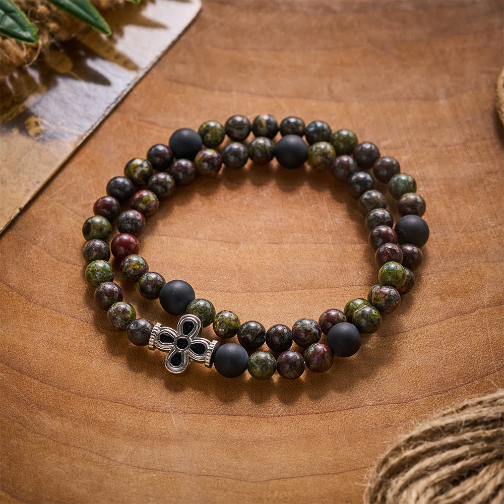 SolaceBeads Dragon Blood Rosary Bracelet With Matte Black Onyx: Grounded Faith In Natural Gemstone - Dragon Blood Stone - image 0