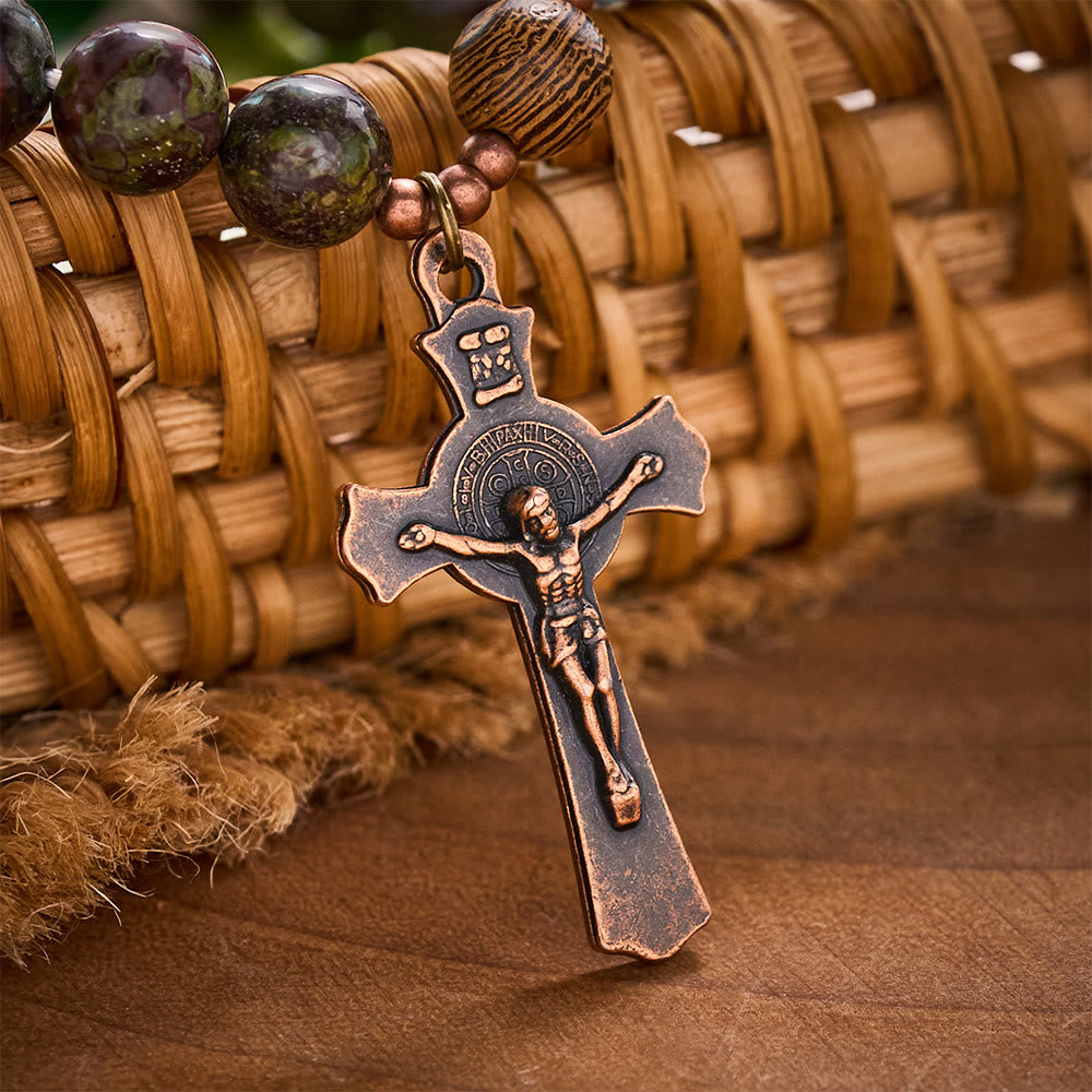 SolaceBeads Dragon Blood Rosary Bracelet With St.Benedict Crucifix: Earth‑Rooted Devotion - image 2