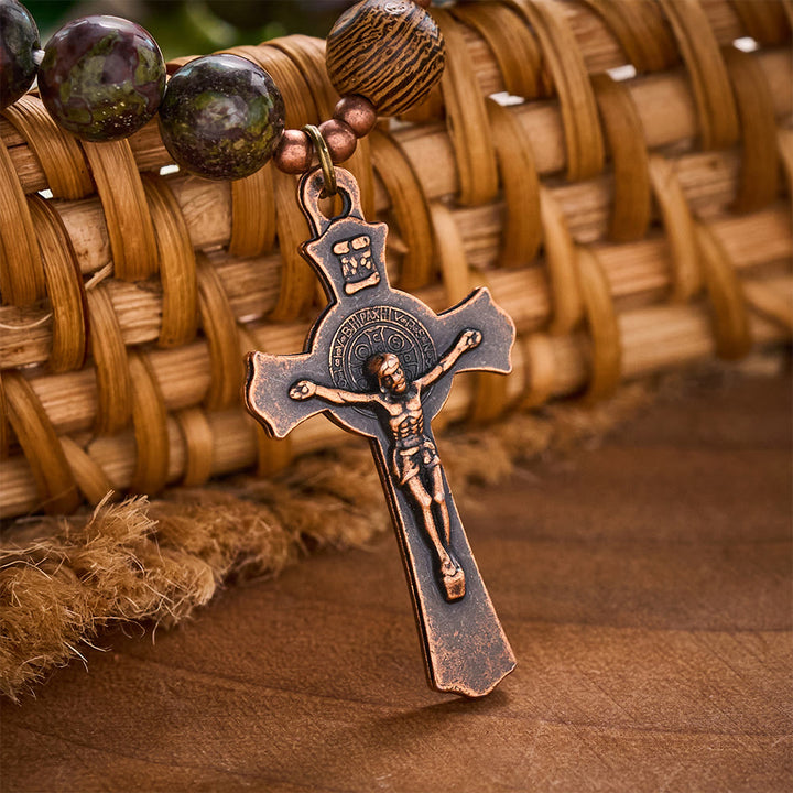SolaceBeads Dragon Blood Rosary Bracelet With St.Benedict Crucifix: Earth‑Rooted Devotion - image 2