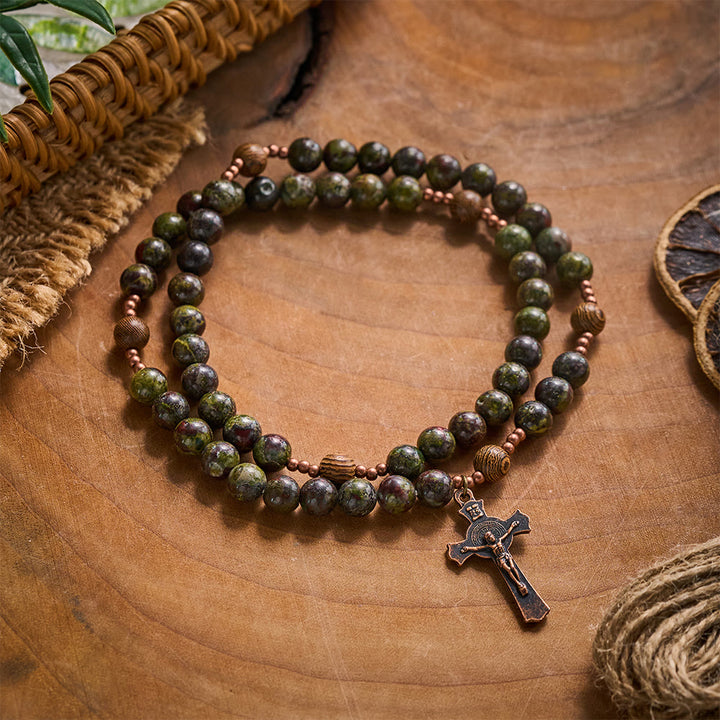 SolaceBeads Dragon Blood Rosary Bracelet With St.Benedict Crucifix: Earth‑Rooted Devotion - image 3