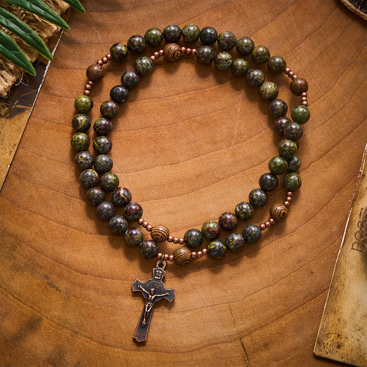 SolaceBeads Dragon Blood Rosary Bracelet With St.Benedict Crucifix: Earth‑Rooted Devotion - image 4