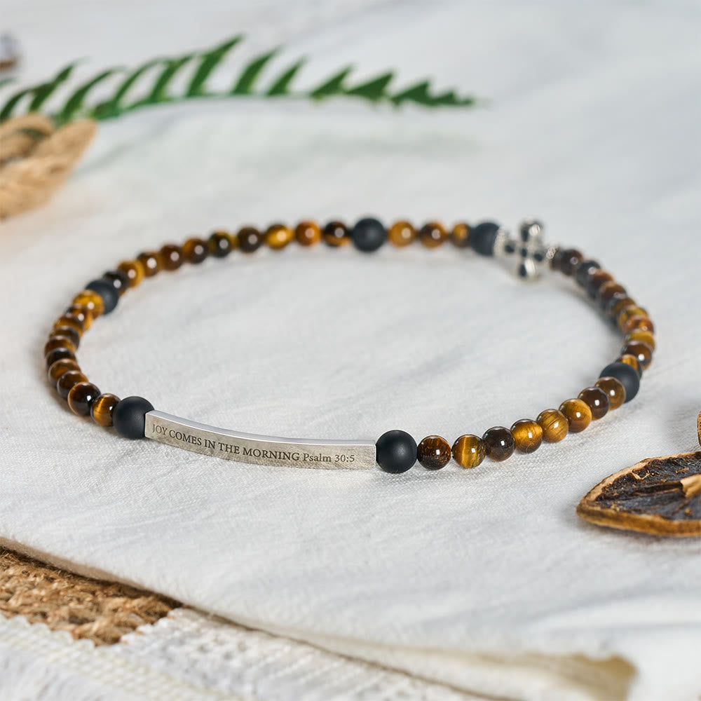 SolaceBeads Joy in The Morning Bracelet, Tiger's Eye & Matte Onyx Scripture Bracelet - Golden Tiger's Eye - image 0