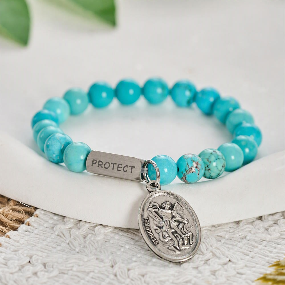 SolaceBeads St.Michael Turquoise Bracelet: Divine Protect for Faith‑Filled Days - Turquoise - image 0