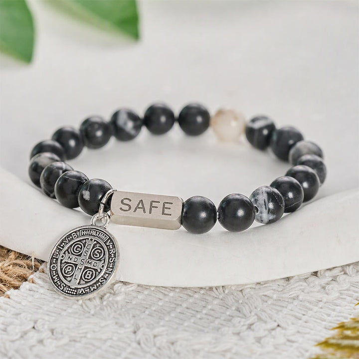 SolaceBeads Zebra Jasper St.Benedict Bracelet: Safe Shelter for Your Daily Prayer - Zebra Jasper - image 0