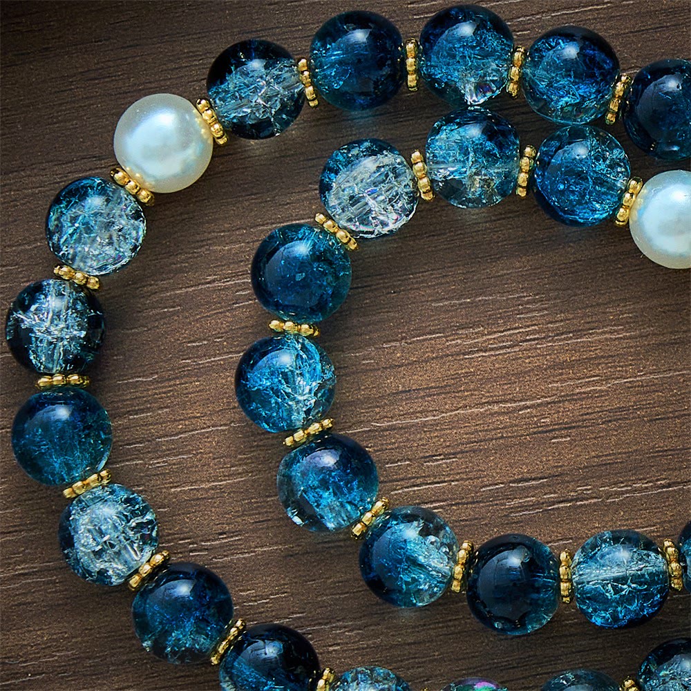 SolaceBeads Gradient Ocean Crackle Glass Rosary &amp; Pearl Embedded Cross: Rooted in Guadalupe Faith - image 5