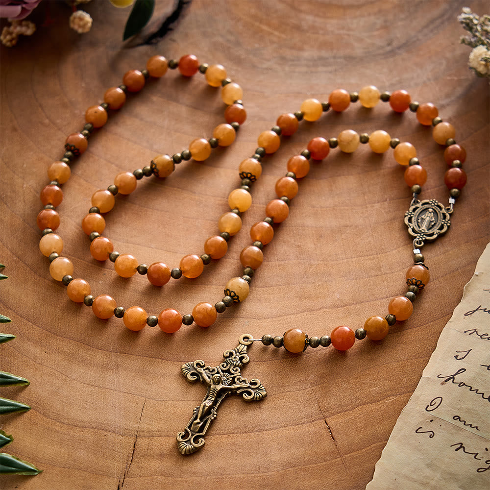 SolaceBeads Red Aventurine Stone Rosary With Miraculous Medal &amp; Crucifix: Warm Grace of Autumn - image 8