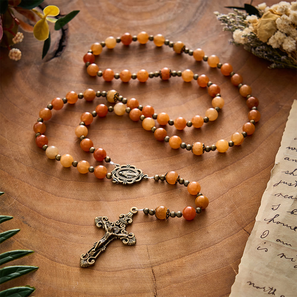 SolaceBeads Red Aventurine Stone Rosary With Miraculous Medal &amp; Crucifix: Warm Grace of Autumn - image 9
