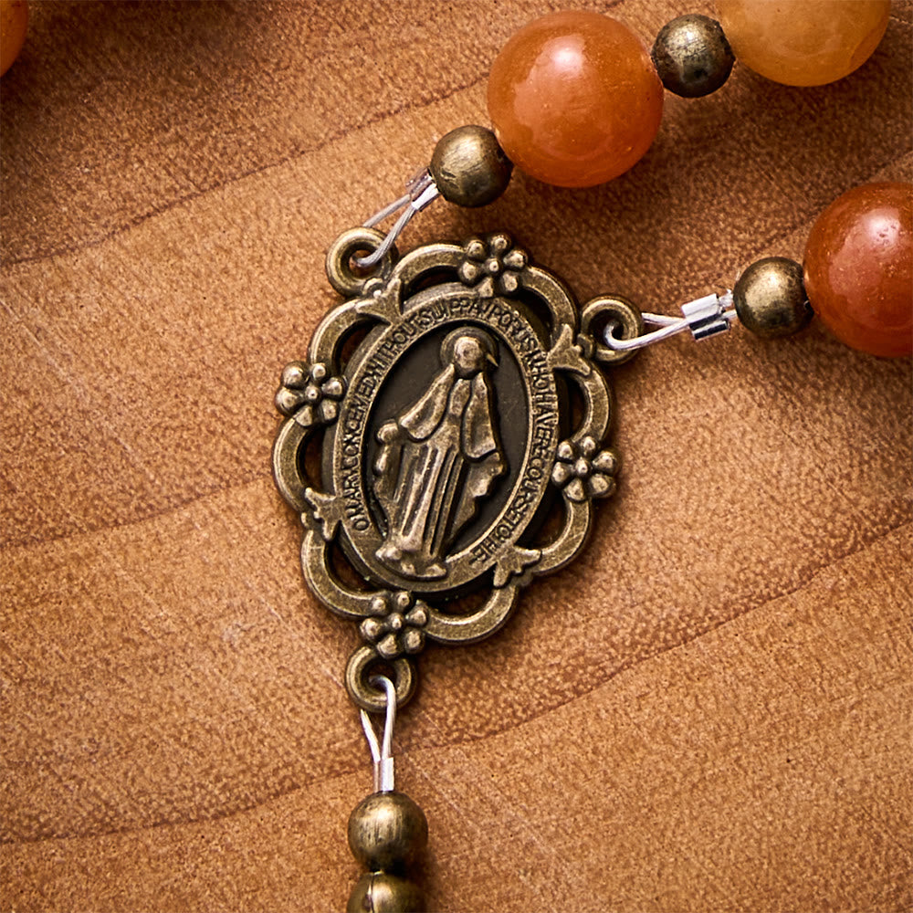 SolaceBeads Red Aventurine Stone Rosary With Miraculous Medal &amp; Crucifix: Warm Grace of Autumn - image 3