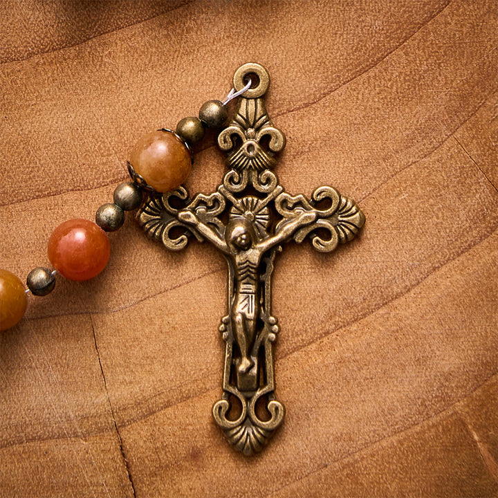 SolaceBeads Red Aventurine Stone Rosary With Miraculous Medal &amp; Crucifix: Warm Grace of Autumn - image 4
