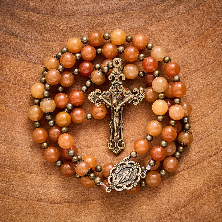 SolaceBeads Red Aventurine Stone Rosary With Miraculous Medal &amp; Crucifix: Warm Grace of Autumn - image 5