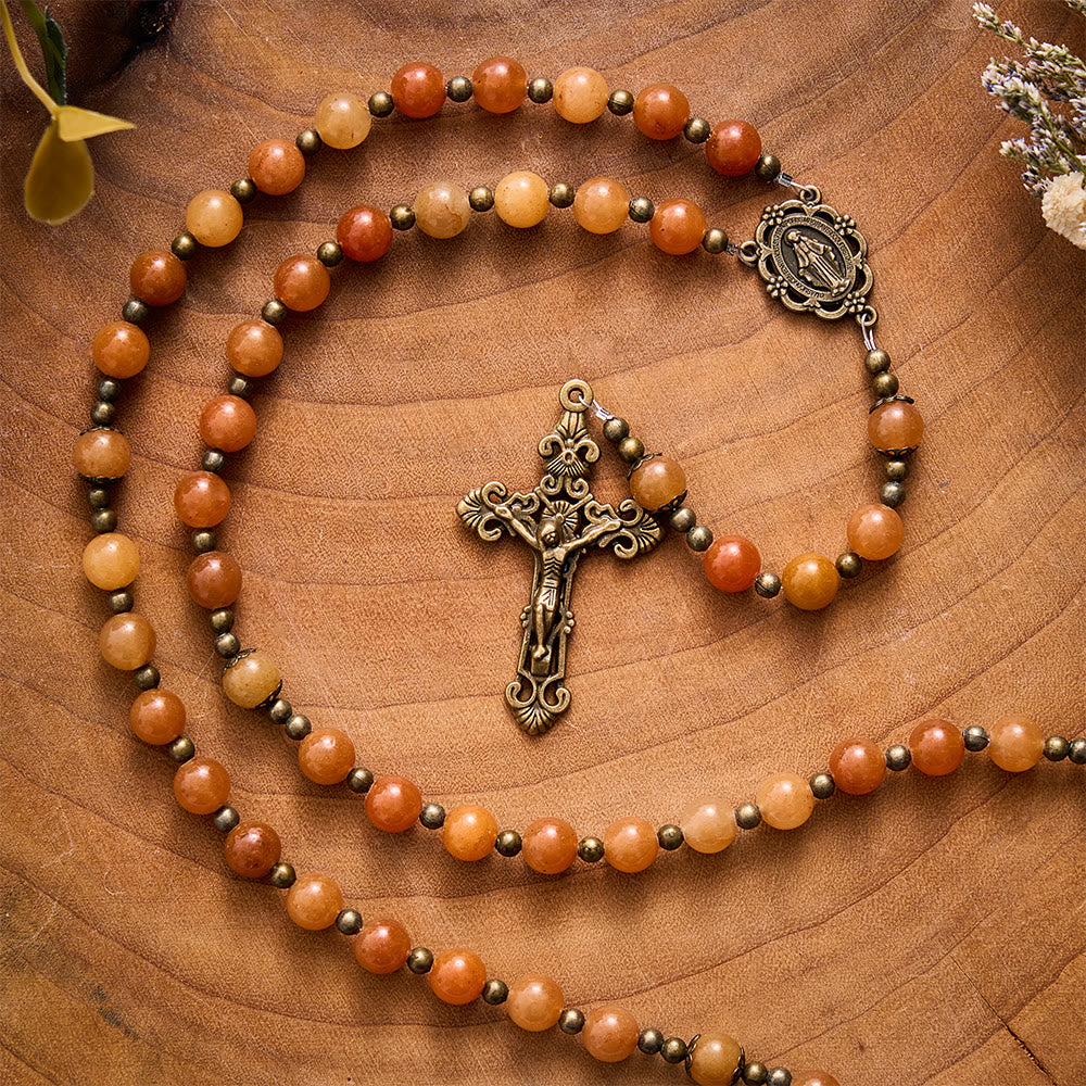 SolaceBeads Red Aventurine Stone Rosary With Miraculous Medal &amp; Crucifix: Warm Grace of Autumn - image 6