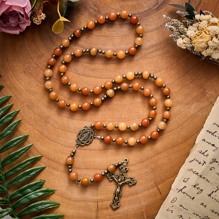 SolaceBeads Red Aventurine Stone Rosary With Miraculous Medal &amp; Crucifix: Warm Grace of Autumn - image 7