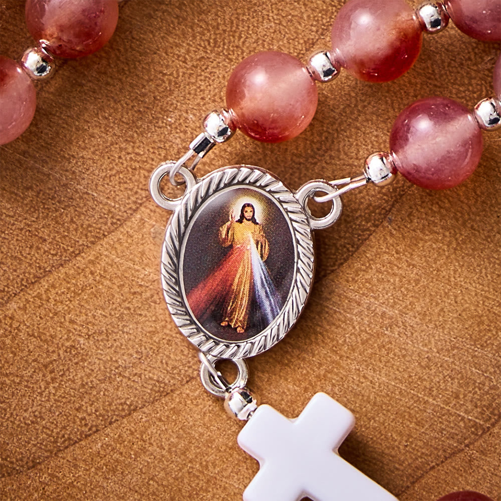 SolaceBeads Carnelian Stone Rosary With Divine Mercy Medal &amp; Agate Cross: Gentle Autumn Devotion - image 2