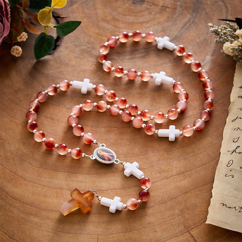 SolaceBeads Carnelian Stone Rosary With Divine Mercy Medal &amp; Agate Cross: Gentle Autumn Devotion - image 8
