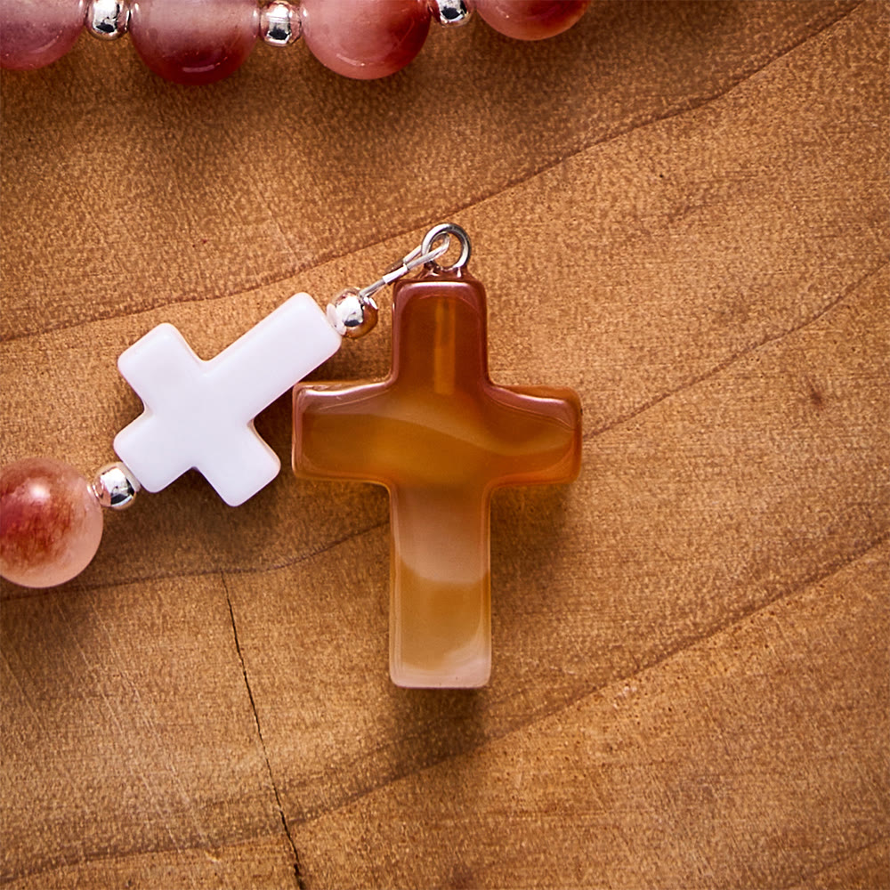 SolaceBeads Carnelian Stone Rosary With Divine Mercy Medal &amp; Agate Cross: Gentle Autumn Devotion - image 4