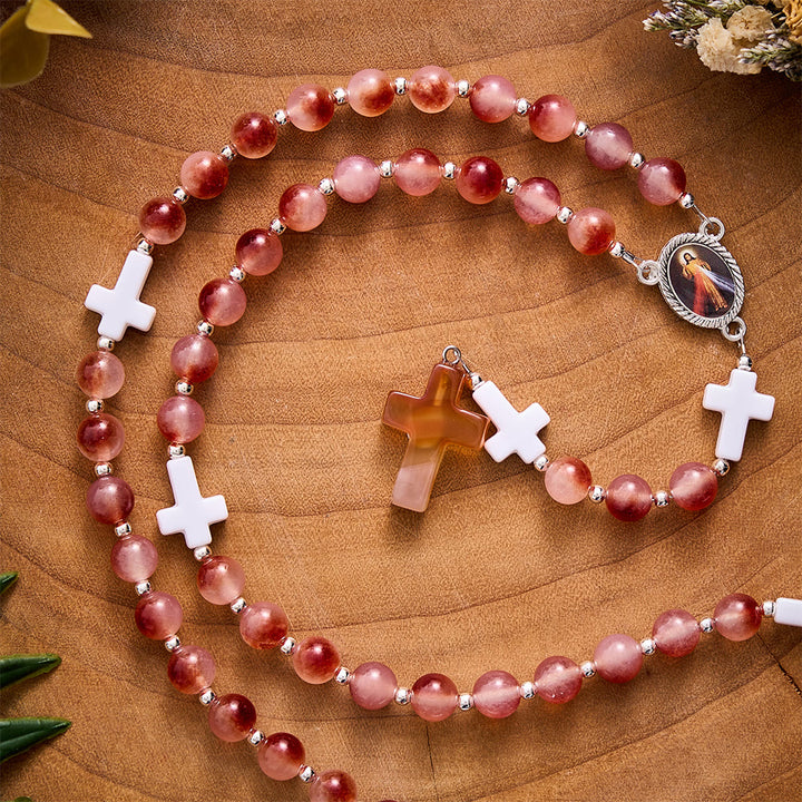 SolaceBeads Carnelian Stone Rosary With Divine Mercy Medal &amp; Agate Cross: Gentle Autumn Devotion - image 6