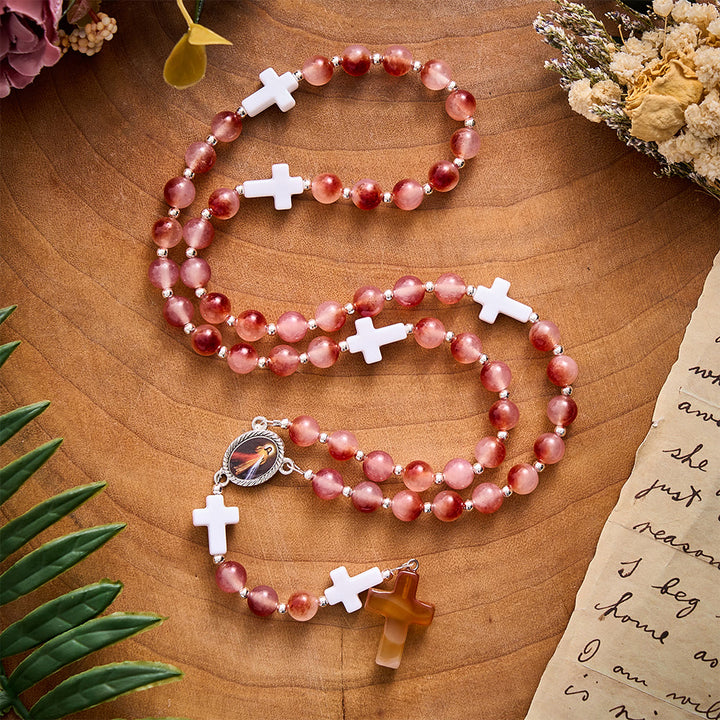 SolaceBeads Carnelian Stone Rosary With Divine Mercy Medal &amp; Agate Cross: Gentle Autumn Devotion - image 7