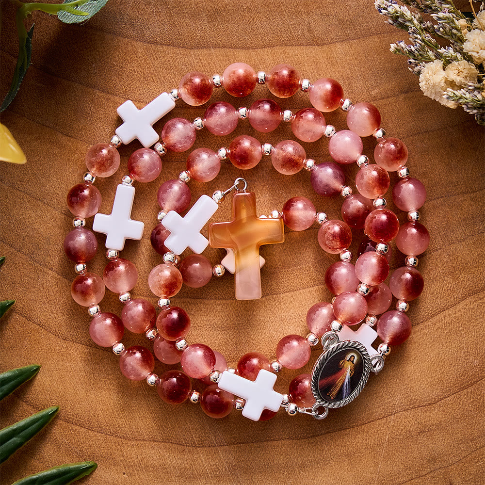 SolaceBeads Carnelian Stone Rosary With Divine Mercy Medal &amp; Agate Cross: Gentle Autumn Devotion - image 5