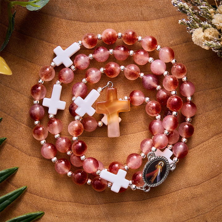 SolaceBeads Carnelian Stone Rosary With Divine Mercy Medal &amp; Agate Cross: Gentle Autumn Devotion - image 5
