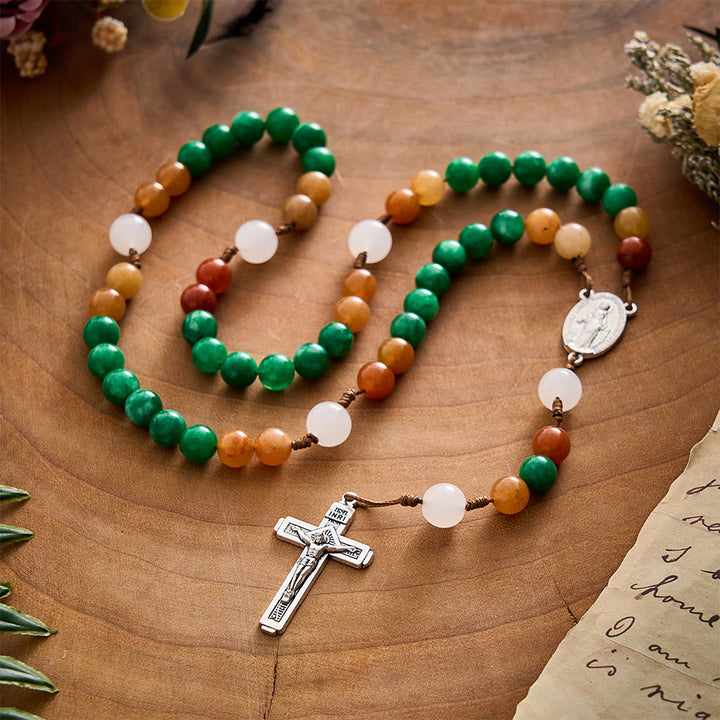 SolaceBeads Dry Green Jade &amp; Red Aventurine Rosary With Crucifix: Forest‑Toned Autumn Faith - image 9
