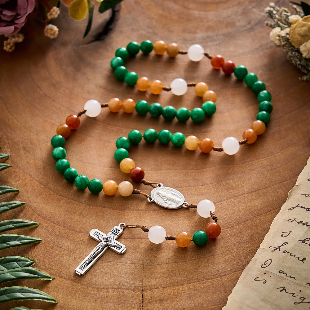 SolaceBeads Dry Green Jade &amp; Red Aventurine Rosary With Crucifix: Forest‑Toned Autumn Faith - image 8