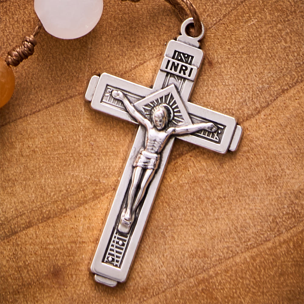 SolaceBeads Dry Green Jade &amp; Red Aventurine Rosary With Crucifix: Forest‑Toned Autumn Faith - image 4