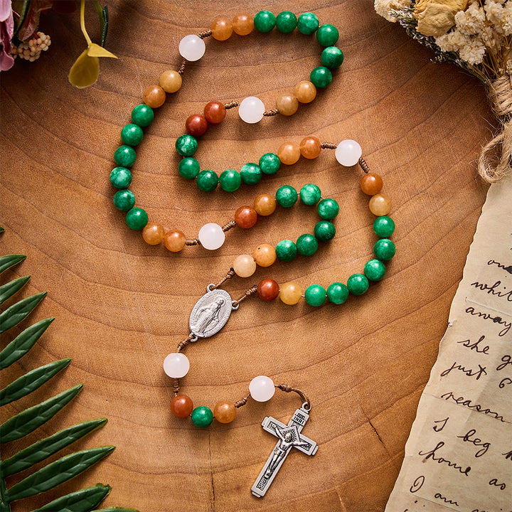SolaceBeads Dry Green Jade &amp; Red Aventurine Rosary With Crucifix: Forest‑Toned Autumn Faith - image 7