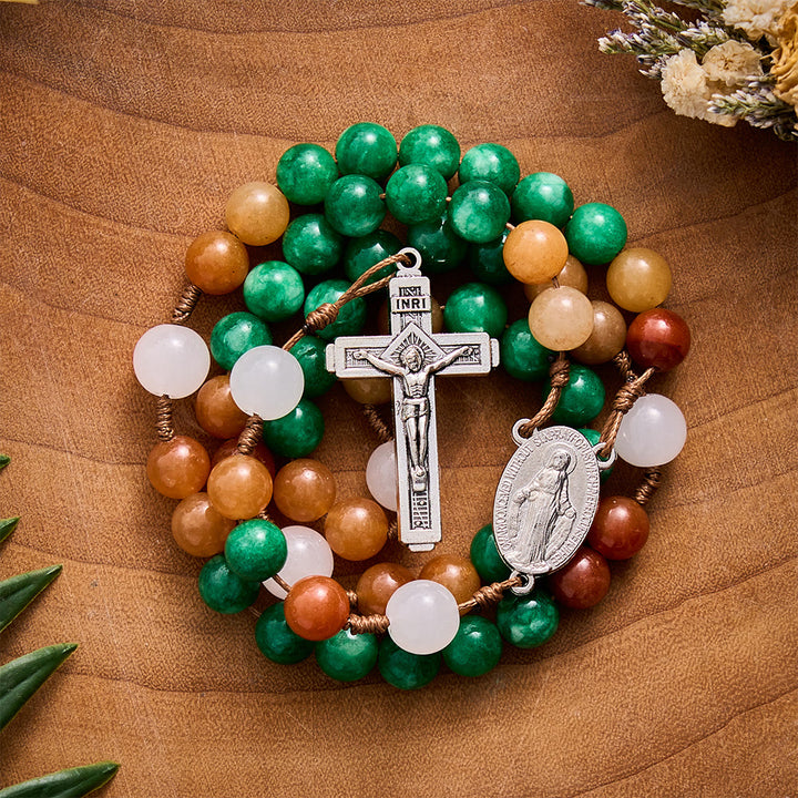 SolaceBeads Dry Green Jade &amp; Red Aventurine Rosary With Crucifix: Forest‑Toned Autumn Faith - image 5
