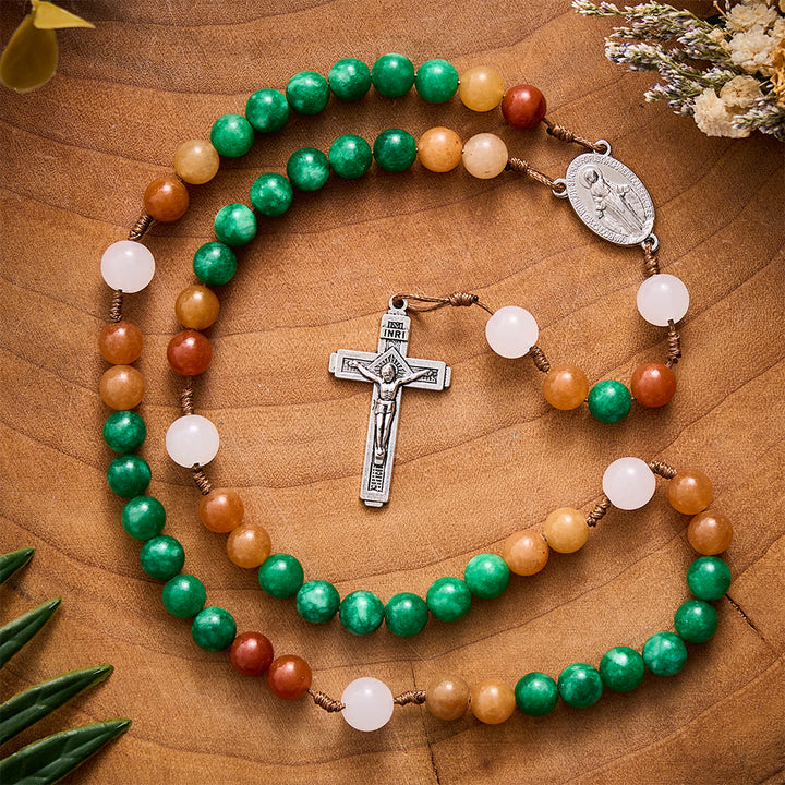 SolaceBeads Dry Green Jade &amp; Red Aventurine Rosary With Crucifix: Forest‑Toned Autumn Faith - image 6