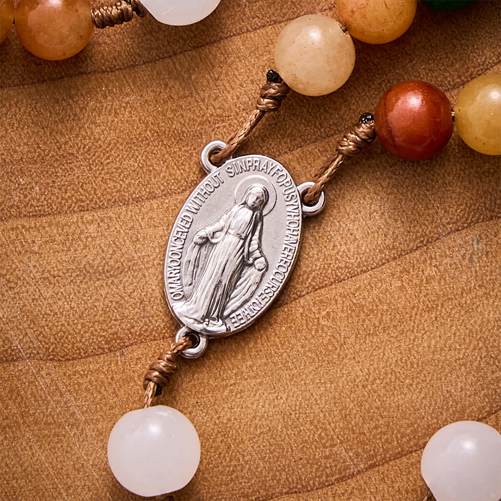 SolaceBeads Dry Green Jade &amp; Red Aventurine Rosary With Crucifix: Forest‑Toned Autumn Faith - image 3