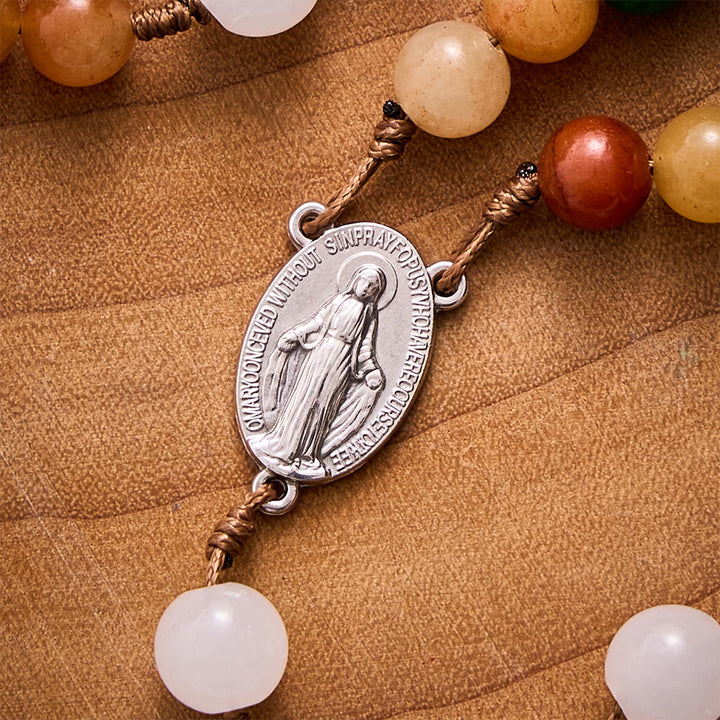 SolaceBeads Dry Green Jade &amp; Red Aventurine Rosary With Crucifix: Forest‑Toned Autumn Faith - image 3