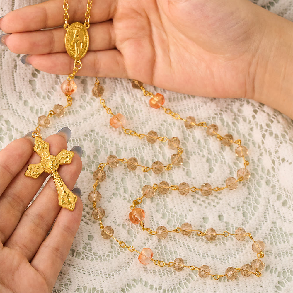 SolaceBeads Silver‑Champagne Crystal Rosary: Sparkling Pumpkin Beads For Bright Prayer - image 1