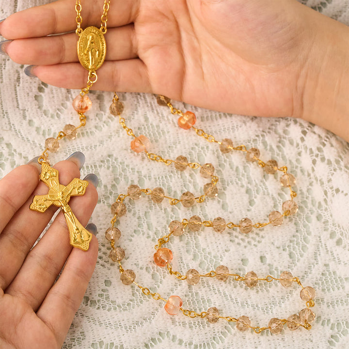 SolaceBeads Silver‑Champagne Crystal Rosary: Sparkling Pumpkin Beads For Bright Prayer - image 1