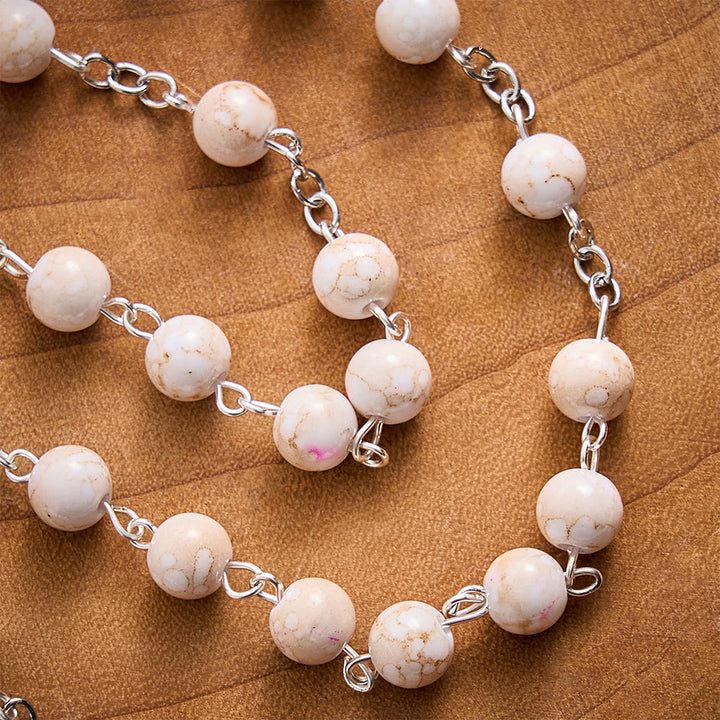 SolaceBeads Cream‑Red Marbled Ceramic Rosary With Divine Mercy Medal &amp; Crucifix: Soft Autumn Grace - image 2