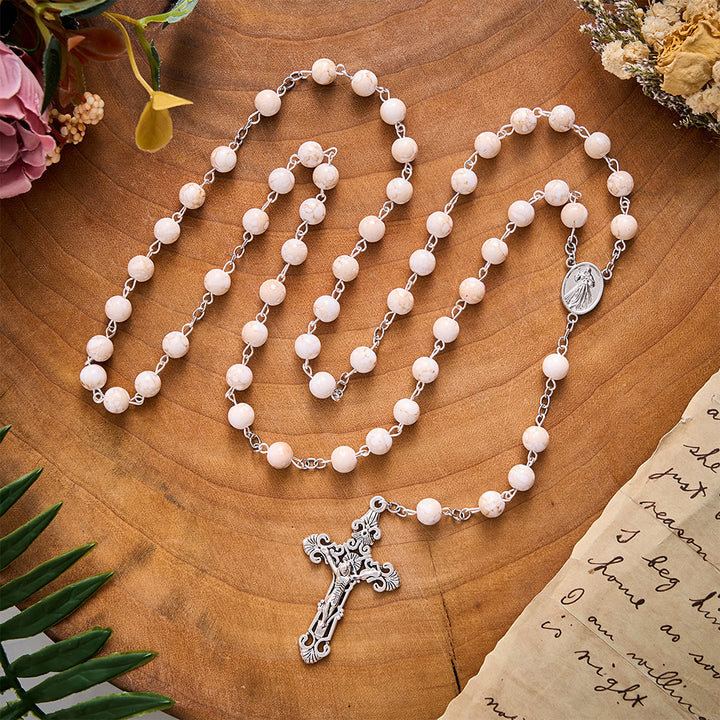 SolaceBeads Cream‑Red Marbled Ceramic Rosary With Divine Mercy Medal &amp; Crucifix: Soft Autumn Grace - image 7