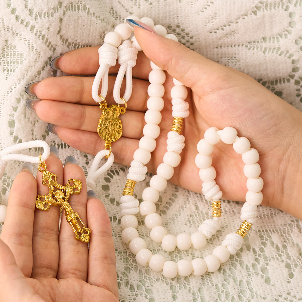 SolaceBeads Artistic Rosary: Gentle White Beads &amp; St.Joseph Medal For Quiet Devotion - image 1