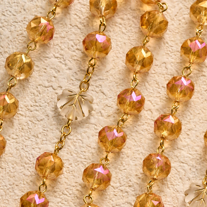 SolaceBeads Gold‑Rose Faceted Glass Rosary With Miraculous Medal &amp; Maple Beads: Glowing Autumn Grace - image 2