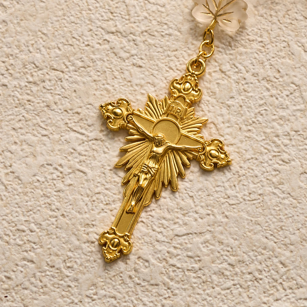 SolaceBeads Gold‑Rose Faceted Glass Rosary With Miraculous Medal &amp; Maple Beads: Glowing Autumn Grace - image 4