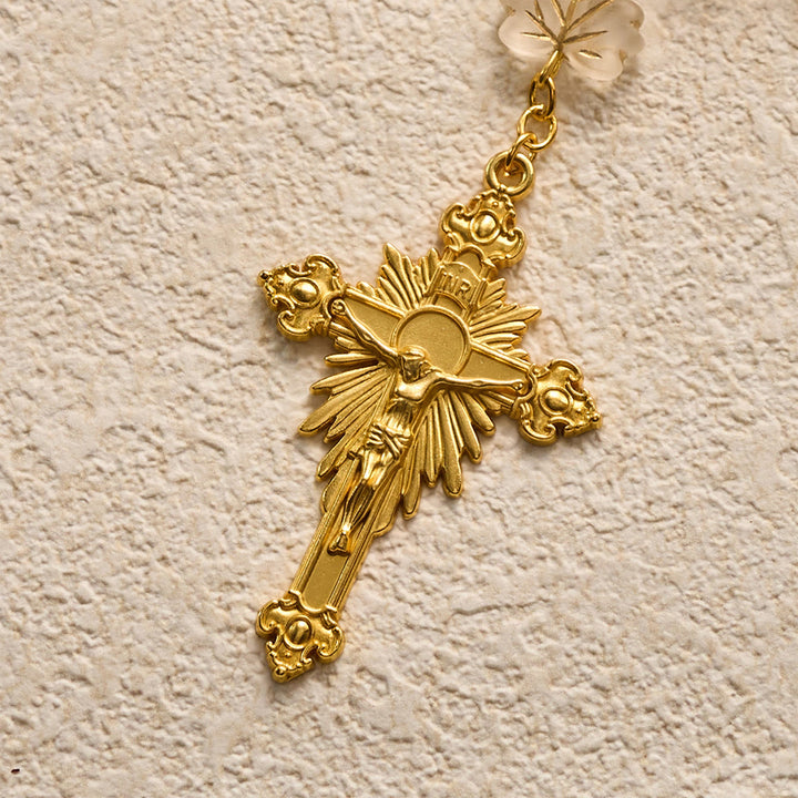 SolaceBeads Gold‑Rose Faceted Glass Rosary With Miraculous Medal &amp; Maple Beads: Glowing Autumn Grace - image 4