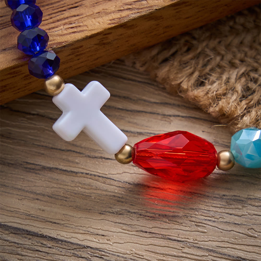 SolaceBeads Story‑of‑Jesus Multi‑Color Faceted Crystal Woven Bracelet: Narrative Devotional Jewelry - image 2