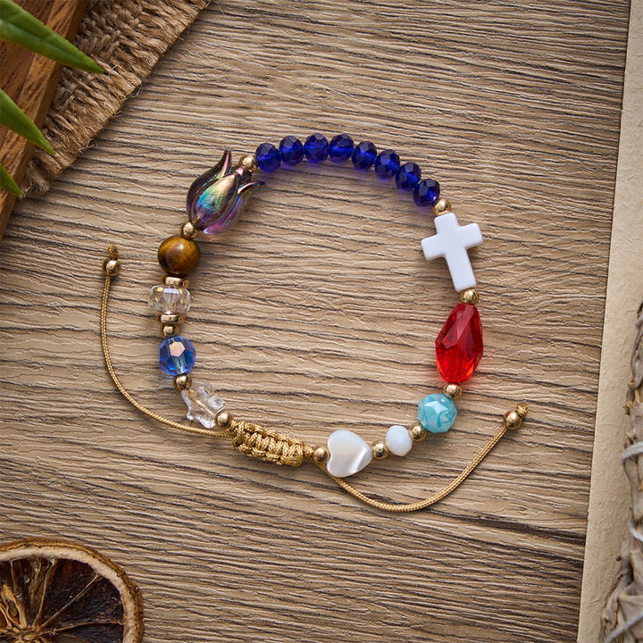 SolaceBeads Story‑of‑Jesus Multi‑Color Faceted Crystal Woven Bracelet: Narrative Devotional Jewelry - image 5