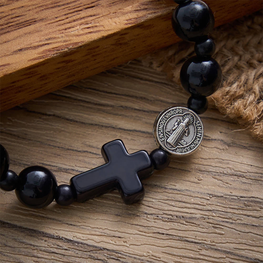 SolaceBeads Onyx‑Like Bead Bracelet: St.Benedict&