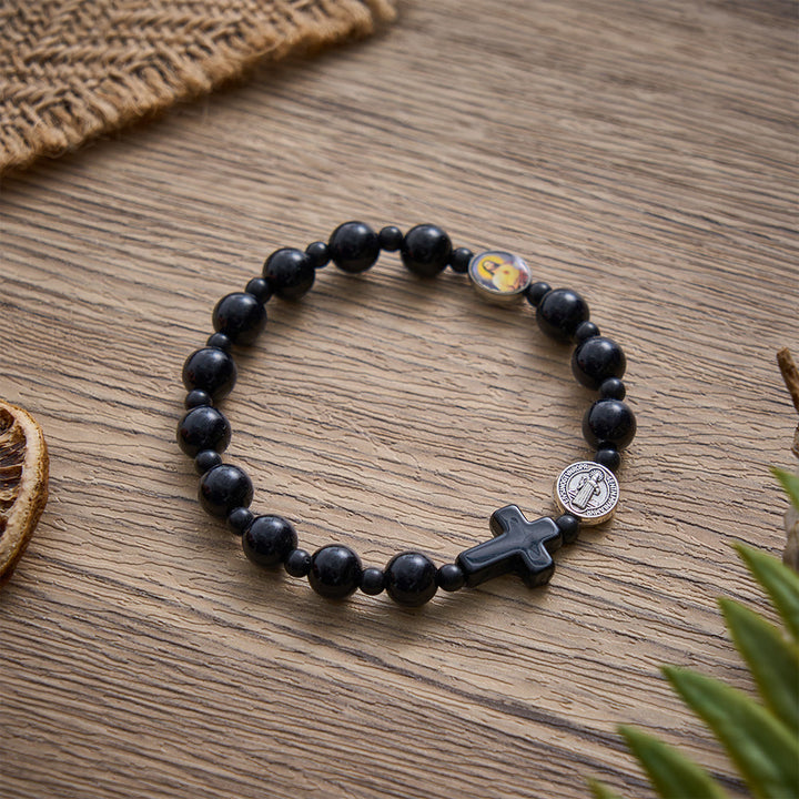 SolaceBeads Onyx‑Like Bead Bracelet: St.Benedict&