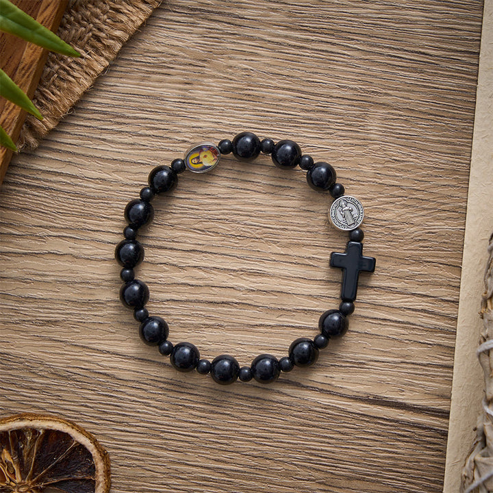 SolaceBeads Onyx‑Like Bead Bracelet: St.Benedict&