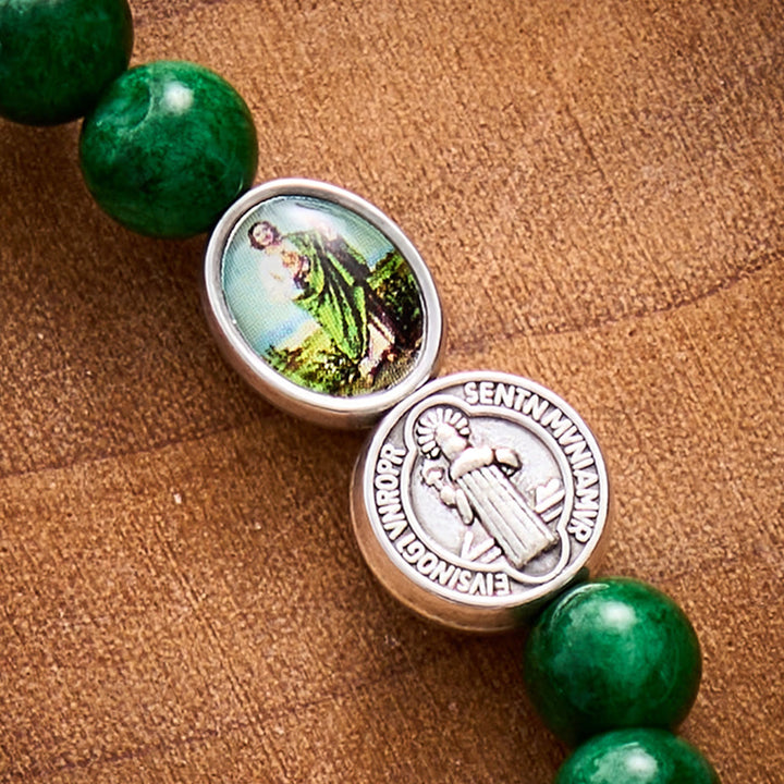 SolaceBeads Green Chalcedony Rosary Bracelet:: Brave Faith With Saint Jude - image 3