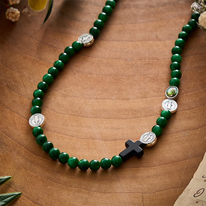 SolaceBeads Green Chalcedony Rosary Bracelet:: Brave Faith With Saint Jude - image 1