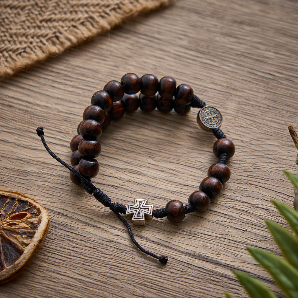 SolaceBeads Adjustable Rosewood Bracelet : Saint Benedict Guides Your Faith - image 1