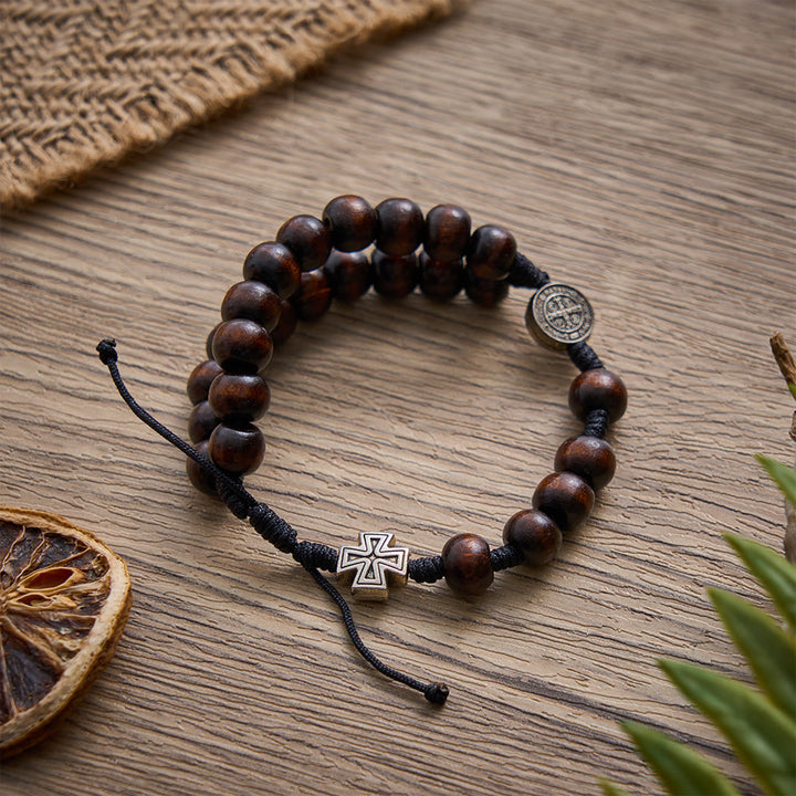 SolaceBeads Adjustable Rosewood Bracelet : Saint Benedict Guides Your Faith - image 1