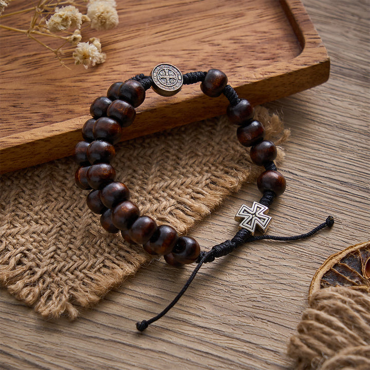 SolaceBeads Adjustable Rosewood Bracelet : Saint Benedict Guides Your Faith - Rosewood - image 0